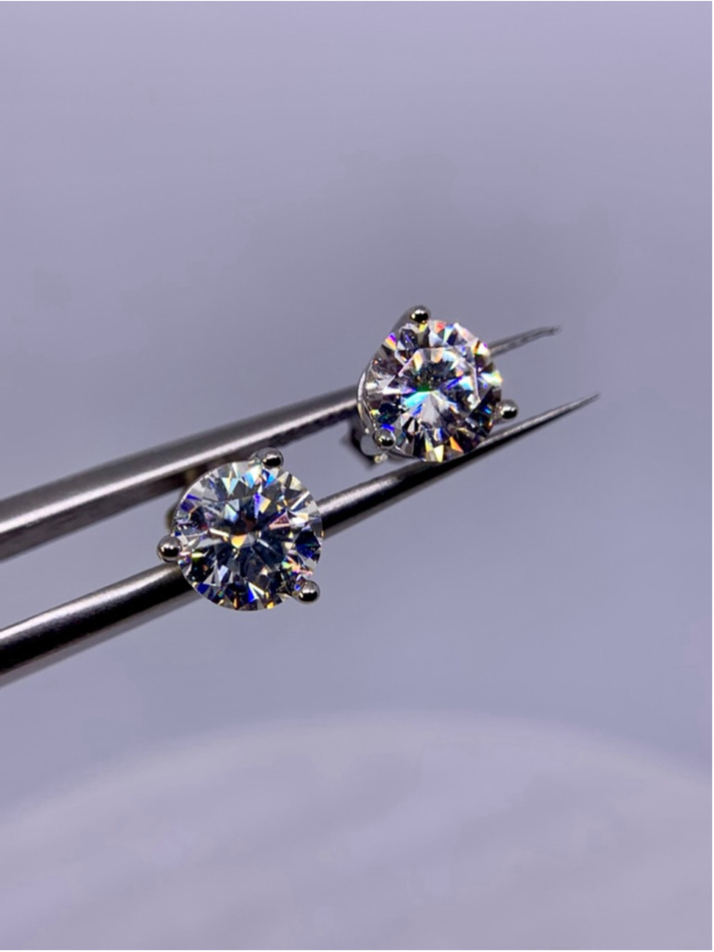 Moissanite Earrings 2 Carats 3 Prong Trinity Setting 925 Silver Studs GRA